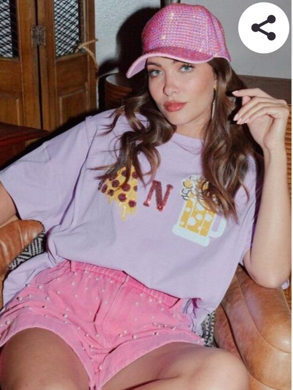 Fantastic Fawn Lavender Graphic Top with Sequins Pizza N Beer Size Small